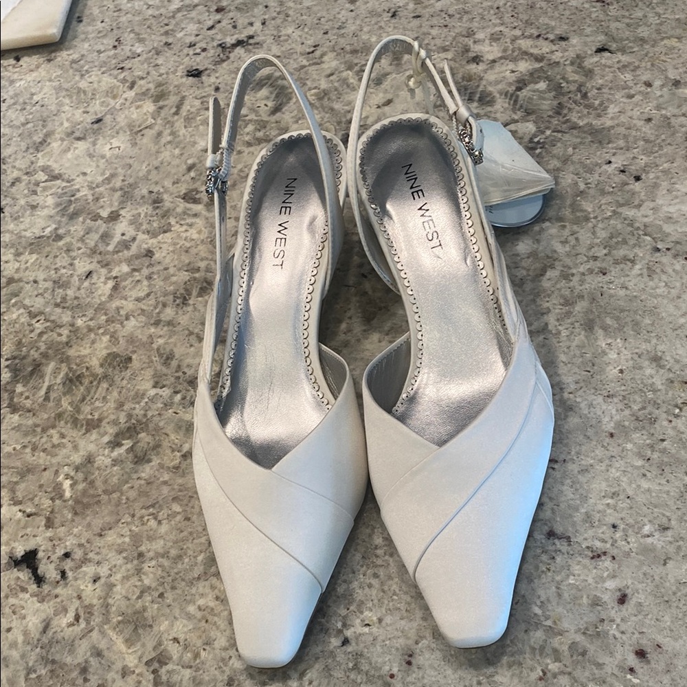 Nine West White Slingback Heels with Kitten Heel